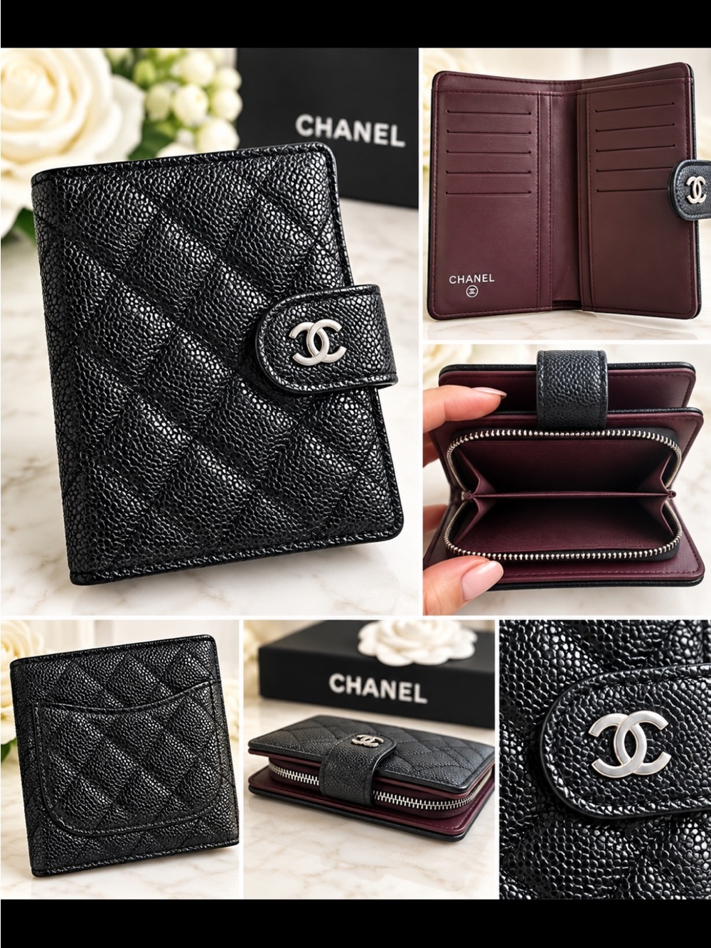 FASHION Black Caviar with Silver Hardware Wallet
